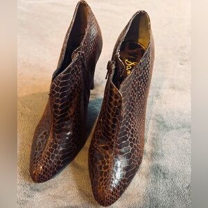 Sam Edelman Chocolate Brown Faux Alligator Leather High Heeled Booties